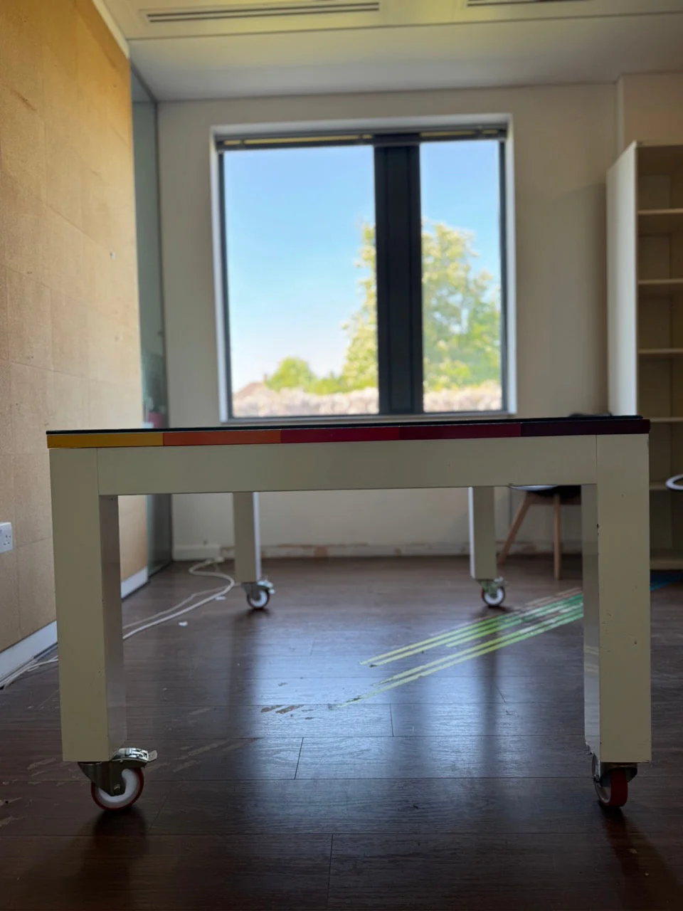 Bespoke striped colour block table with glass top - Image 3