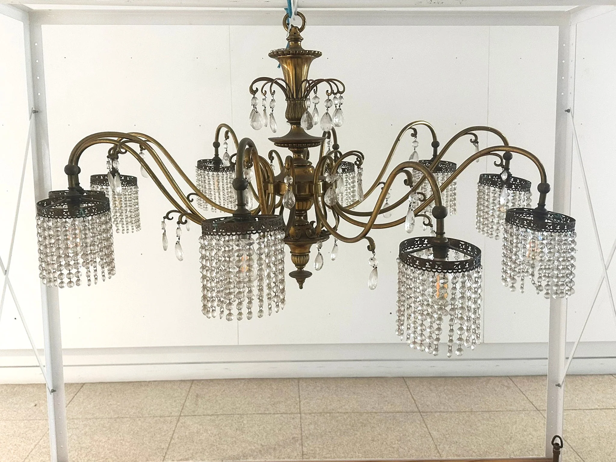 Large 10 Light Art Deco Brass Finish Crystal Chandelier - Image 3