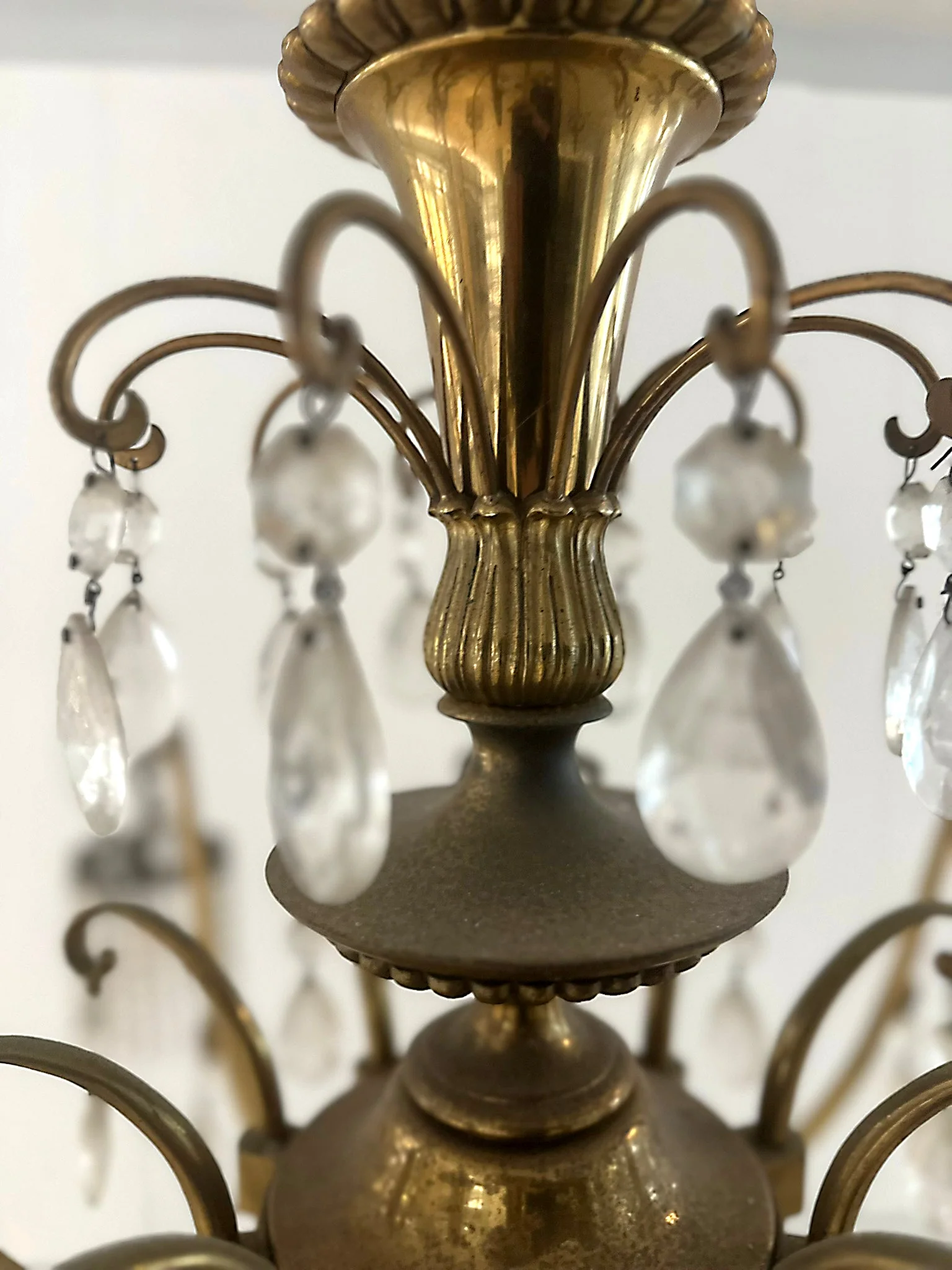 Large 10 Light Art Deco Brass Finish Crystal Chandelier - Image 4