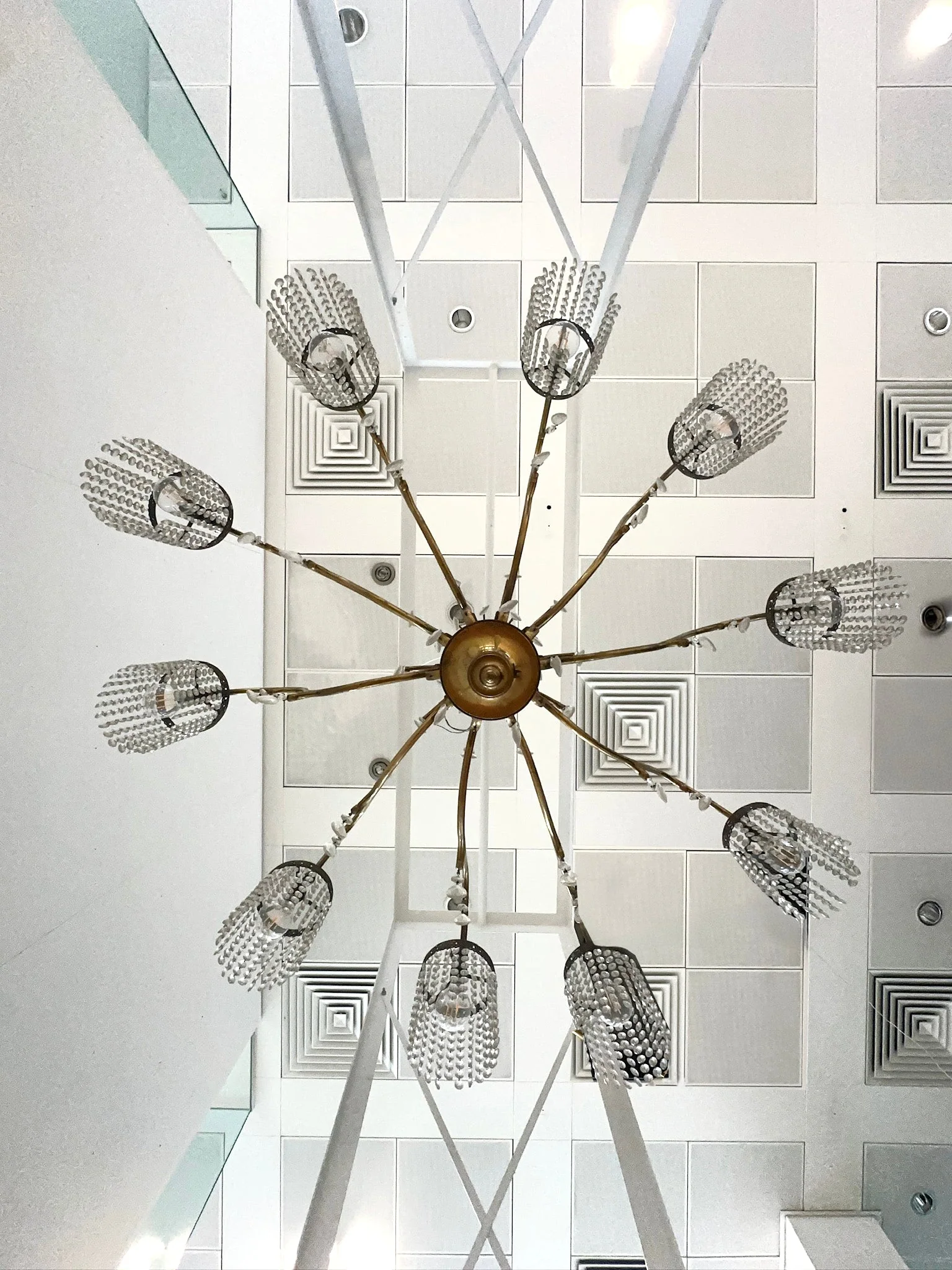 Large 10 Light Art Deco Brass Finish Crystal Chandelier - Image 5