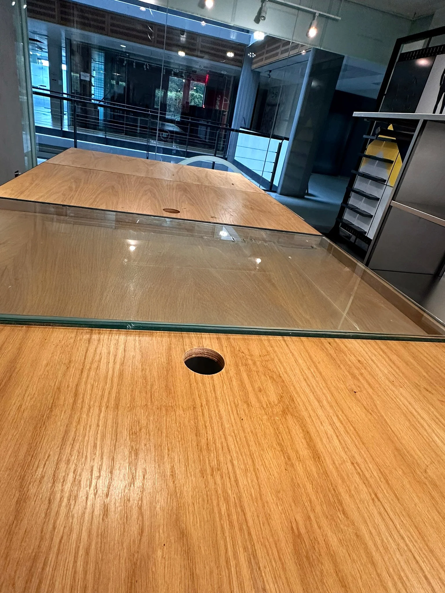 Long Plywood and steel table with display section - Image 7