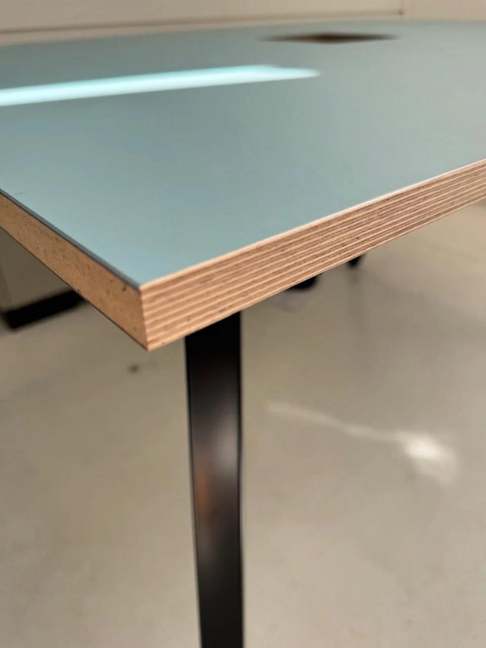 Work Desks, plywood, duck egg laminate top surface, metal legs - Set of 8 - Image 2